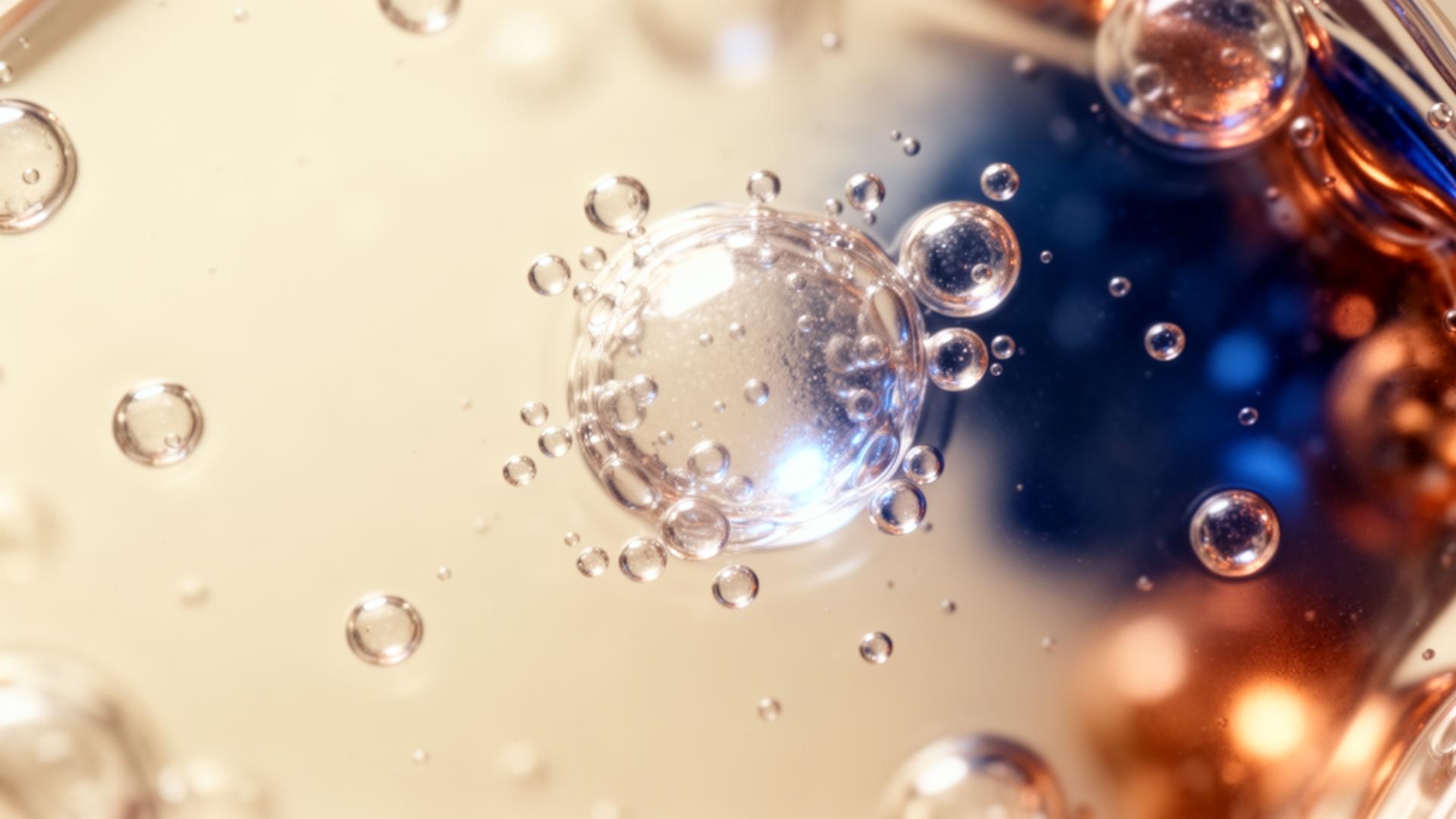 Abstract macro photograph of luminous nanoscale vesicles evoking exosome signaling in regenerative medicine.